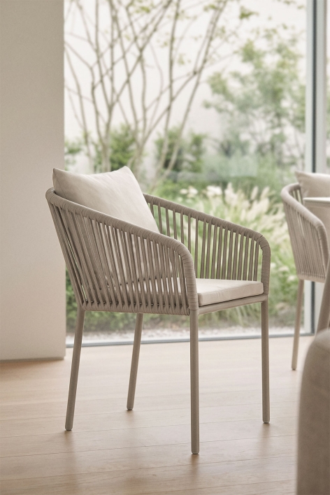 Arhiza Classic dining chair with braided rope armrests - Moka Brown