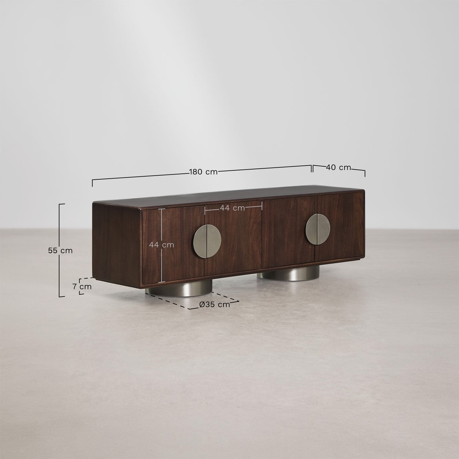 Melisand TV cabinet in mango wood and stainless steel, medidas