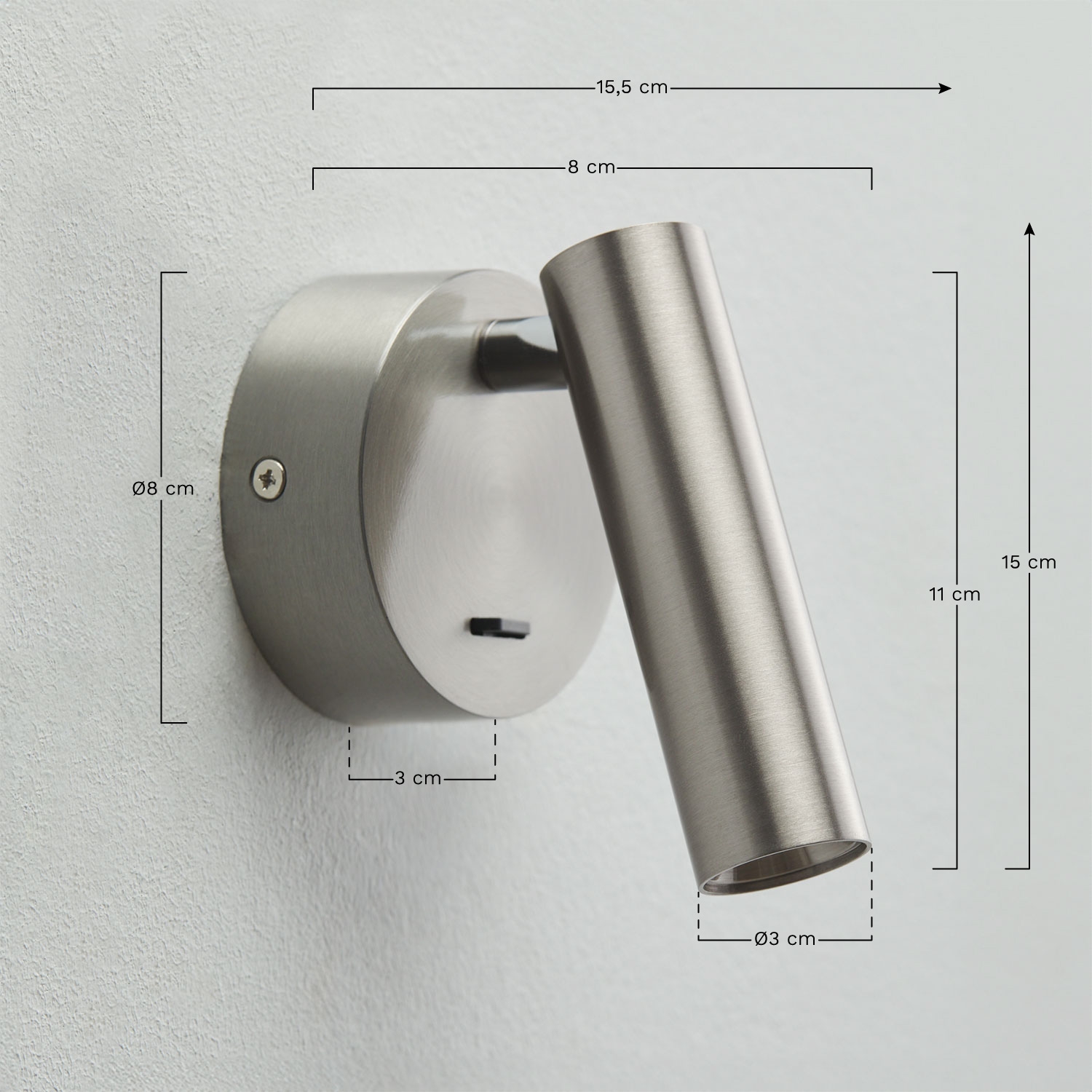 Keyne adjustable aluminum LED wall light, medidas