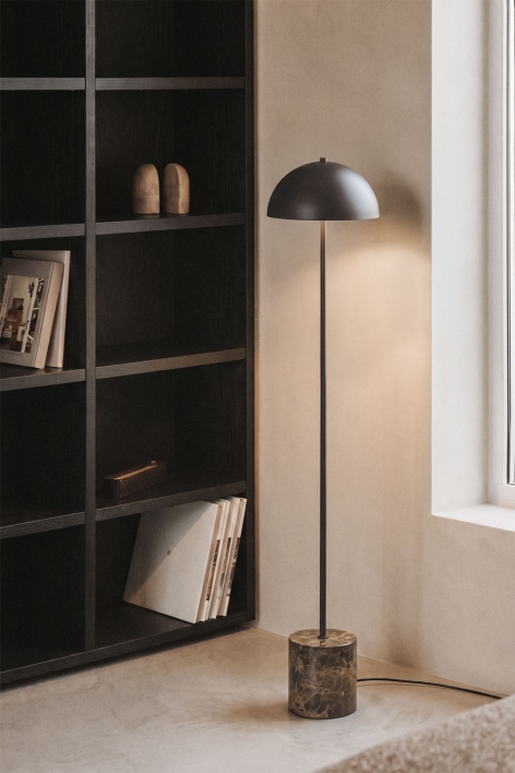 LED floor lamp in stainless steel and natural stone Nicolas