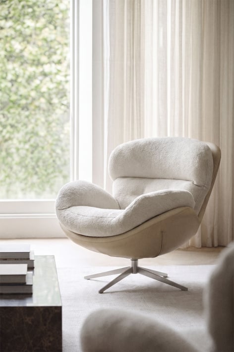Amanda boucle fabric swivel chair - Bouclé Off-White