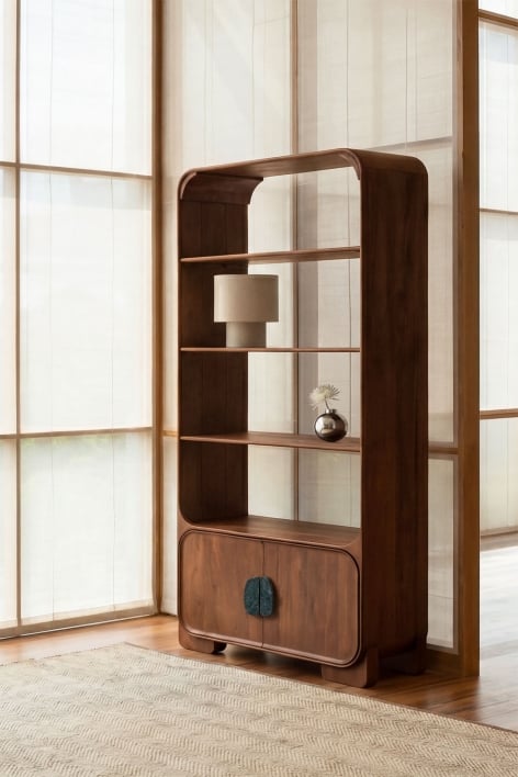 190 cm shelf in mango wood and natural stone Kivalina