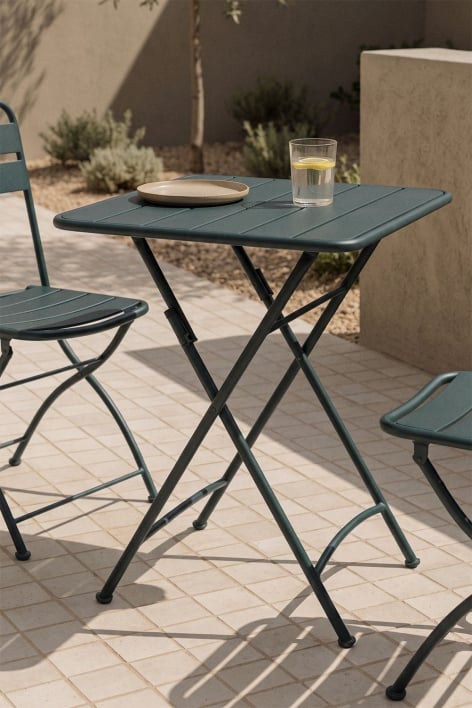 Janti 60x60 cm square folding garden table in steel - Jungle Green