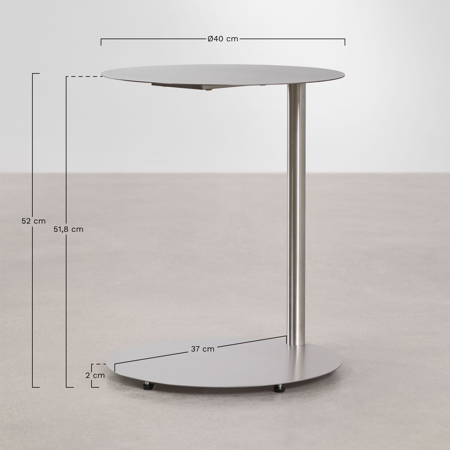 Geninda round side table Ø40 cm in stainless steel, medidas
