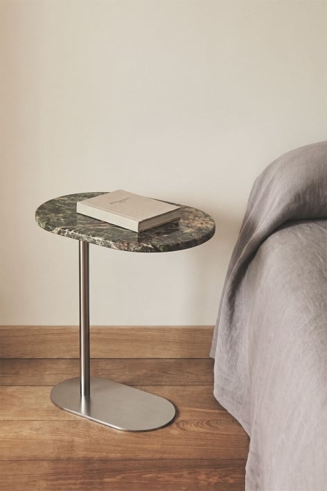 Lumair 45x25 cm stainless steel nightstand - Forest Green Marble