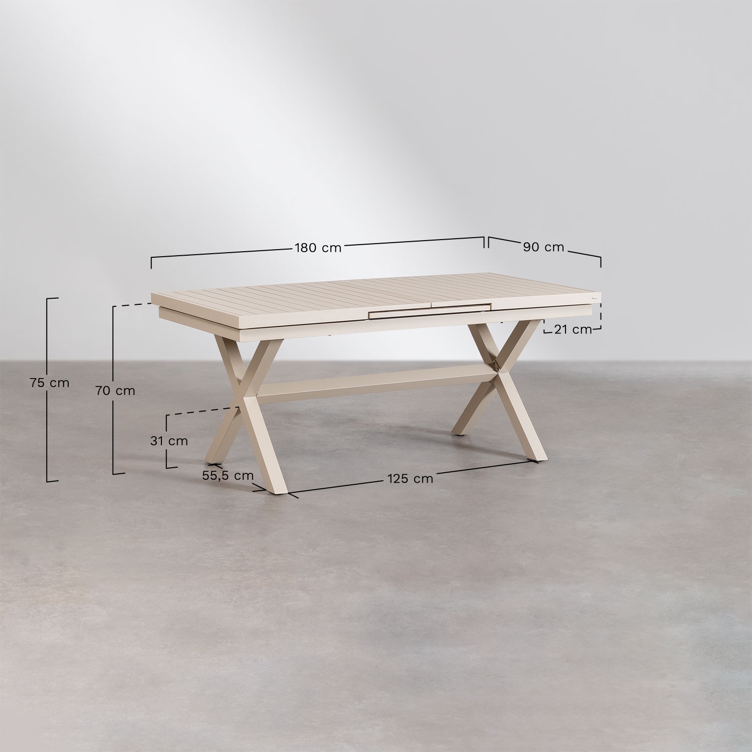 Rectangular extendable garden table in aluminum Karena, medidas
