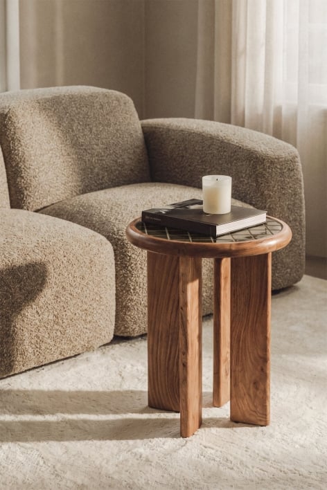 Aitana round side table Ø40 cm in tiles and acacia wood