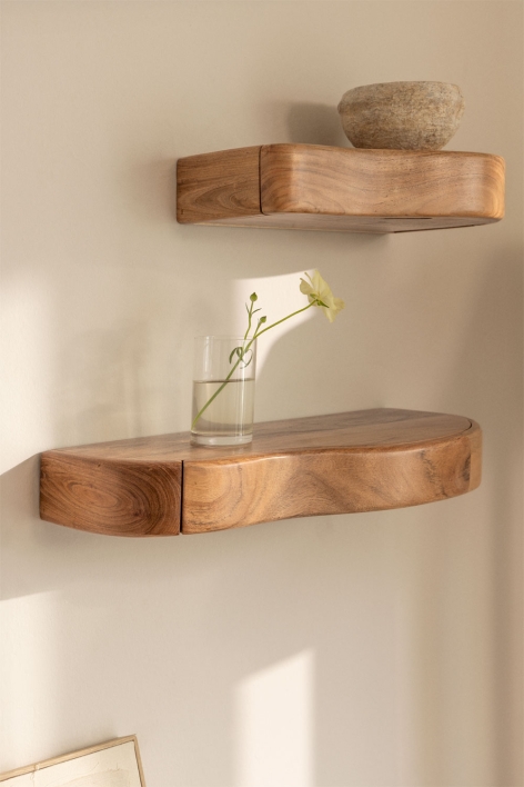 Nireimi acacia wood wall shelf with storage - ↔︎ 60 cm