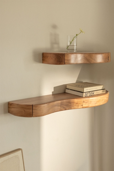 Nireimi acacia wood wall shelf with storage - ↔︎ 90 cm