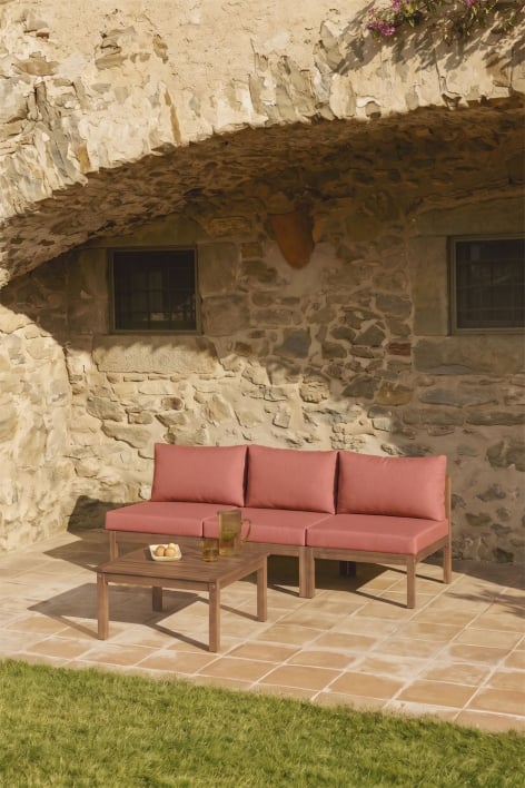 3-piece Branson acacia wood modular garden sofa - Terracotta - Acacia Brown