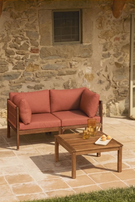 Branson 2-piece modular sofa garden set with armrests and acacia wood coffee table - Terracotta - Acacia Brown