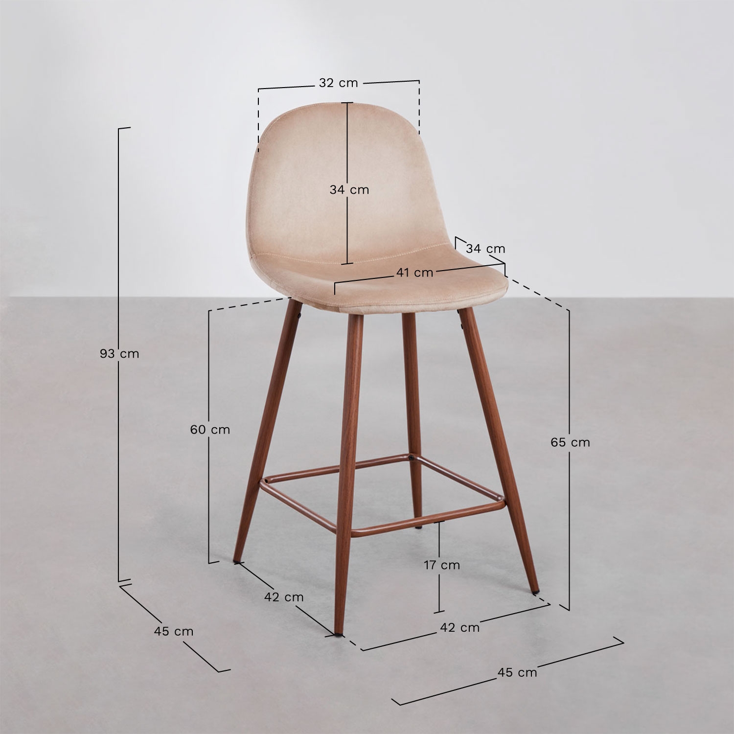 Glamm Velvet High Stool, medidas