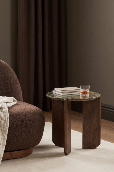 Lavinia round side table Ø50 cm in natural stone and mango wood