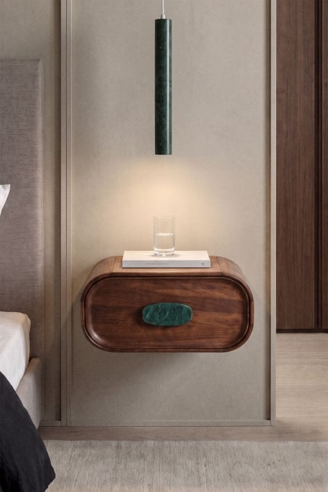 Floating nightstand 50x35 cm in mango wood and natural stone Kivalina