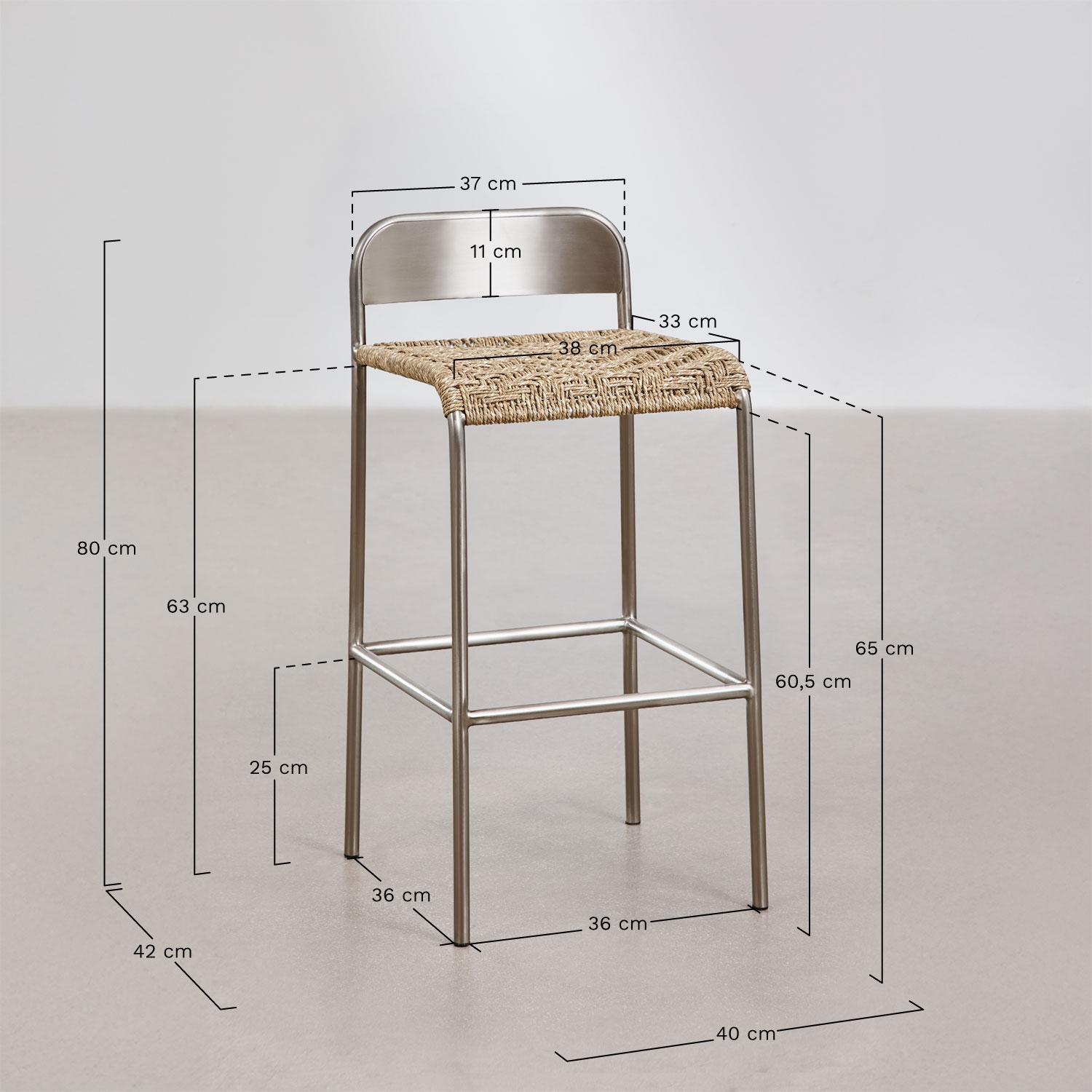 Narnial stainless steel bar stool, medidas