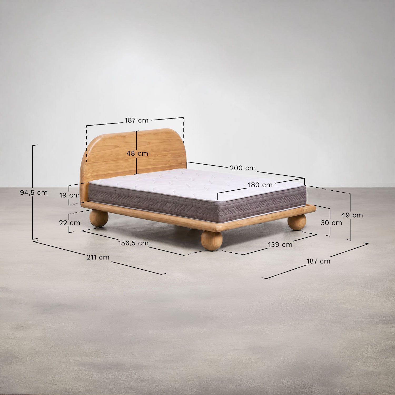 Bicheno mango wood bed, medidas