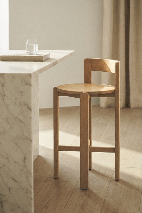 Noreli oak wood high stool