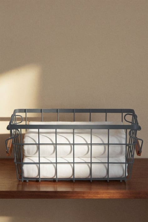 Ainela iron and rubberwood storage basket - Grey Graphite