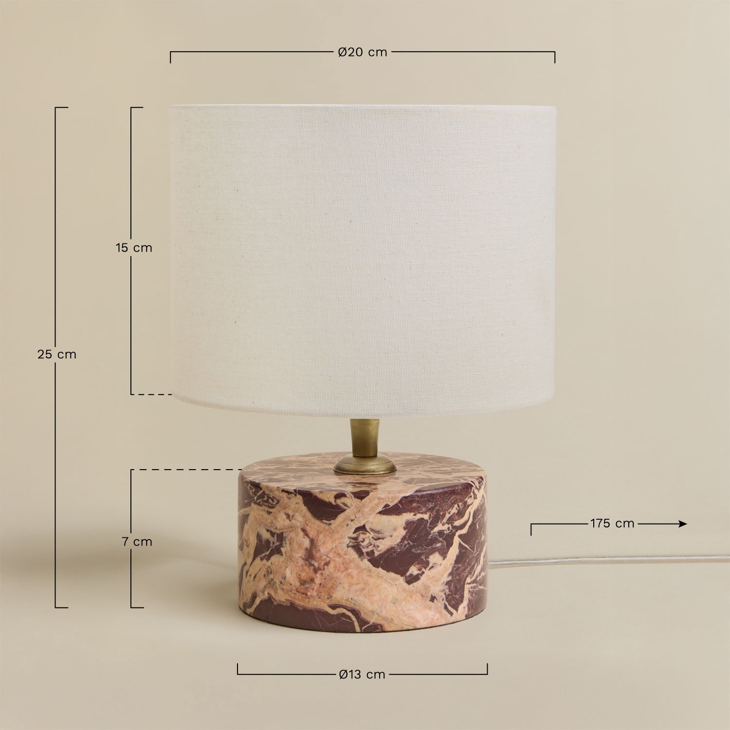 Orlena natural stone table lamp, medidas