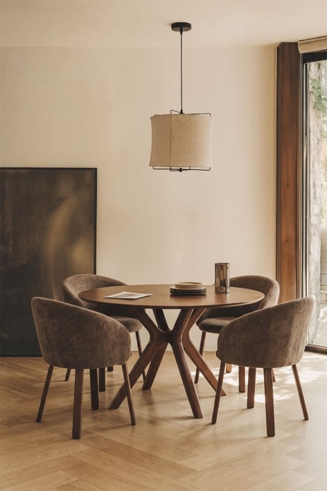 Round dining table Ø120 cm in MDF and Arnaiz rubber wood veneer - Dark Brown Wood