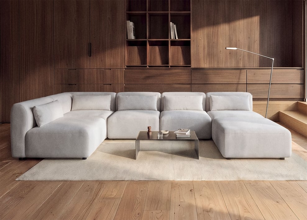 5-piece corner modular sofa with Fogler ottoman - Fabric Light Grey