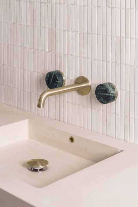 Gilstoin natural stone built-in basin mixer set and Orveta brass Click-Clack type basin drain valve - Brushed Gold