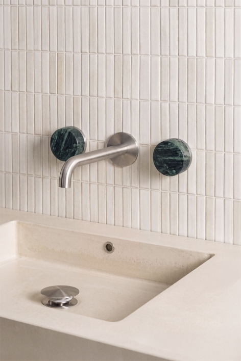 Gilstoin natural stone built-in basin mixer set and Orveta brass Click-Clack type basin drain valve - Brushed Grey