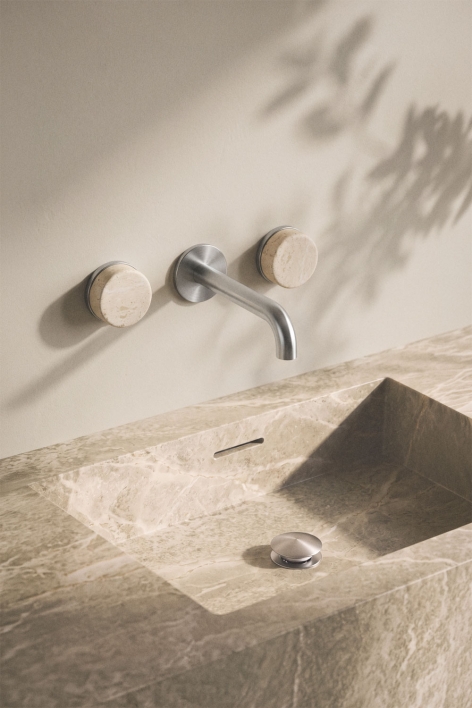 Gilstoin natural stone built-in basin mixer set and Orveta brass Click-Clack type basin drain valve - Brushed Grey