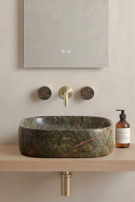 Gilstoin natural stone built-in basin mixer set and Orveta brass Click-Clack type basin drain valve - Brushed Gold