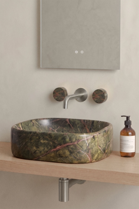 Gilstoin natural stone built-in basin mixer set and Orveta brass Click-Clack type basin drain valve - Brushed Grey