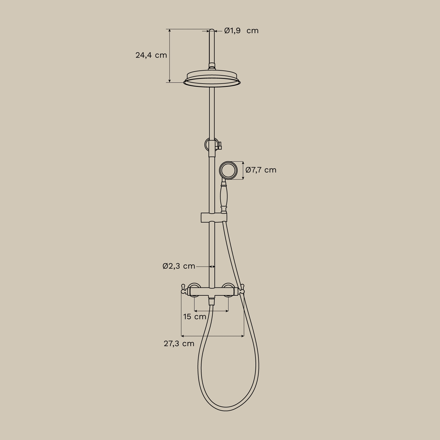 Alejandra brass shower column, medidas