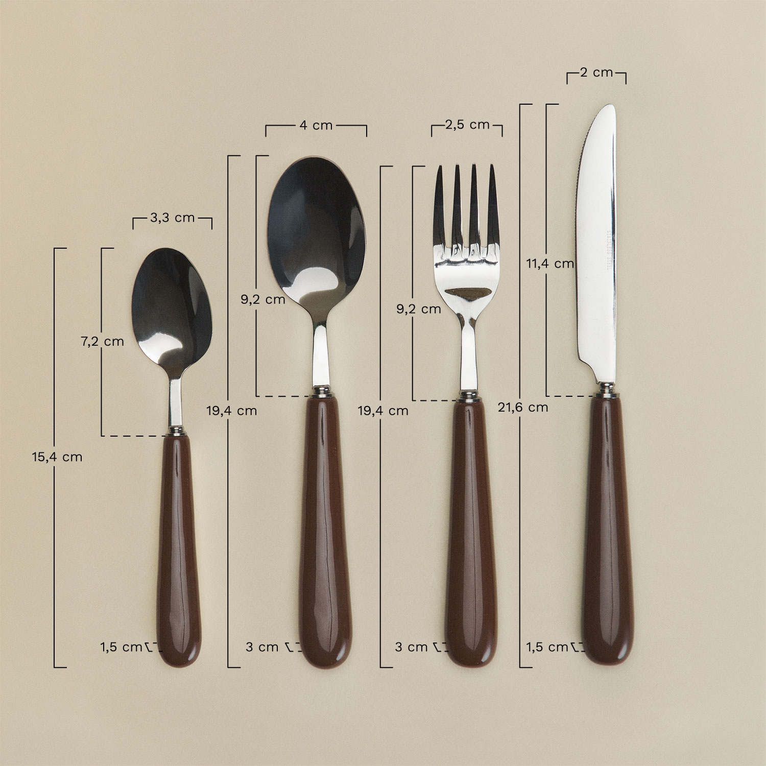 16-piece cutlery set in stainless steel and ceramic Liamar, medidas