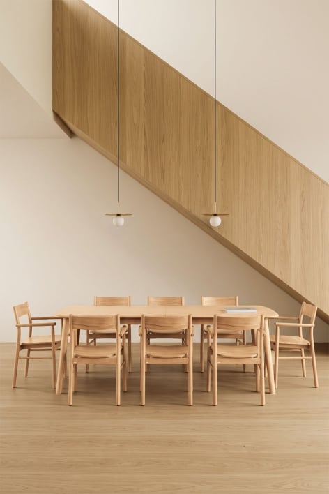 Treveris extendable dining table set 220-320x95 cm and 8 Mara Signature oak wood dining chairs