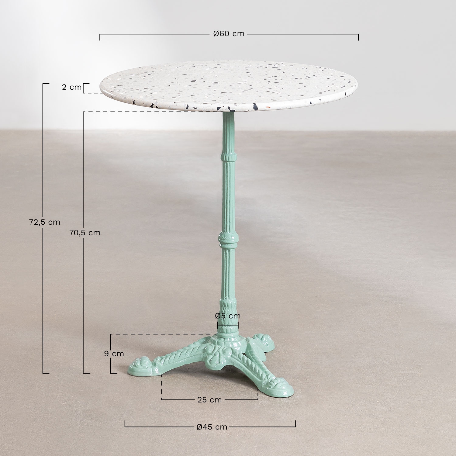 Round bar table Ø60 cm in Azteca terrazzo, medidas