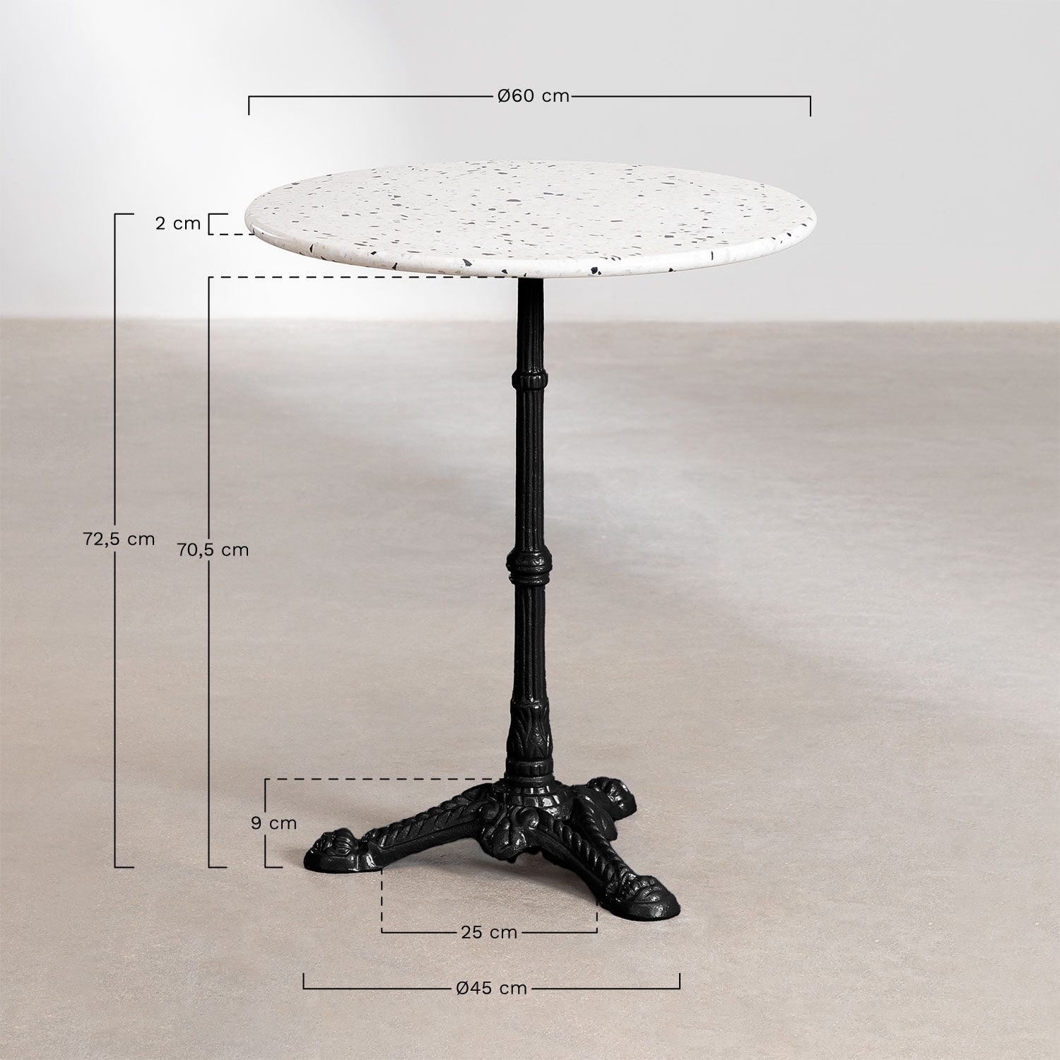 Vertuo terrazzo bar table, medidas