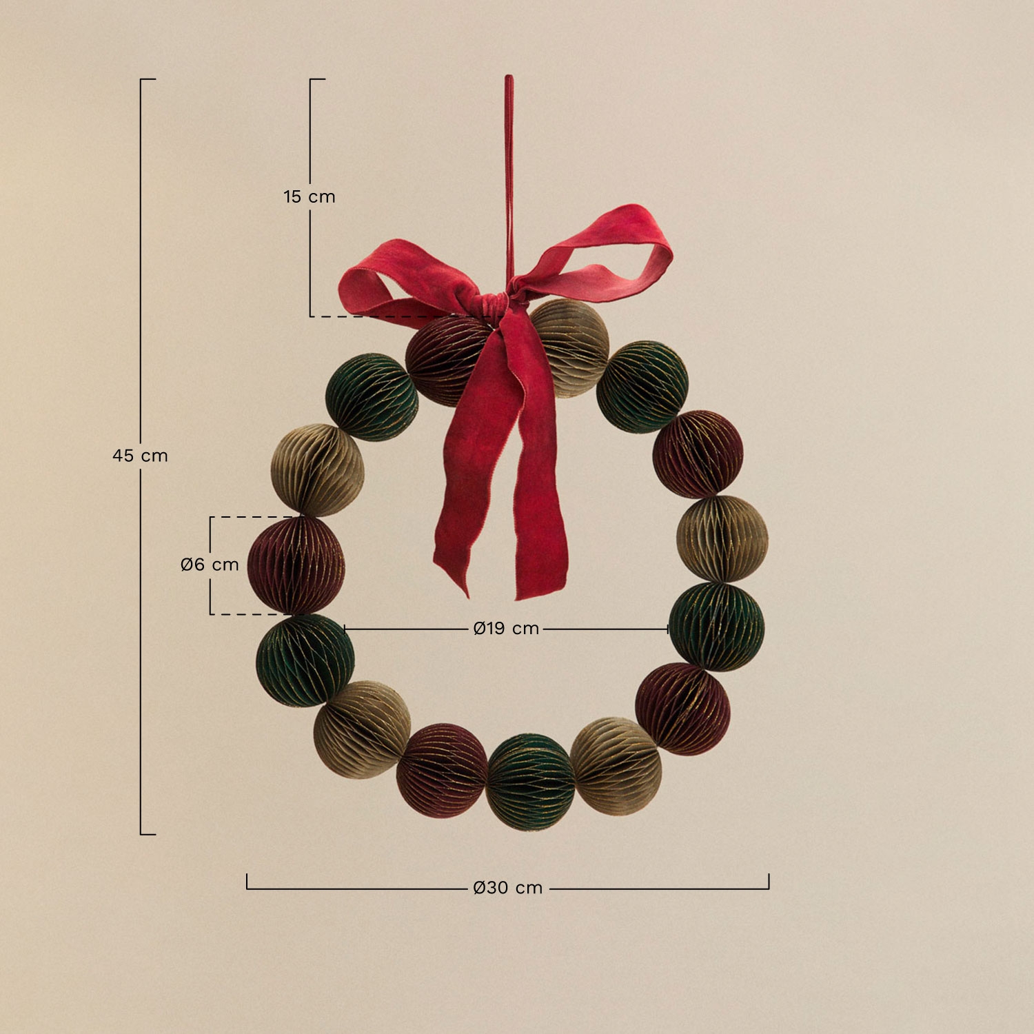 Christmas decorative wreath Ø30 cm in Leino paper, medidas