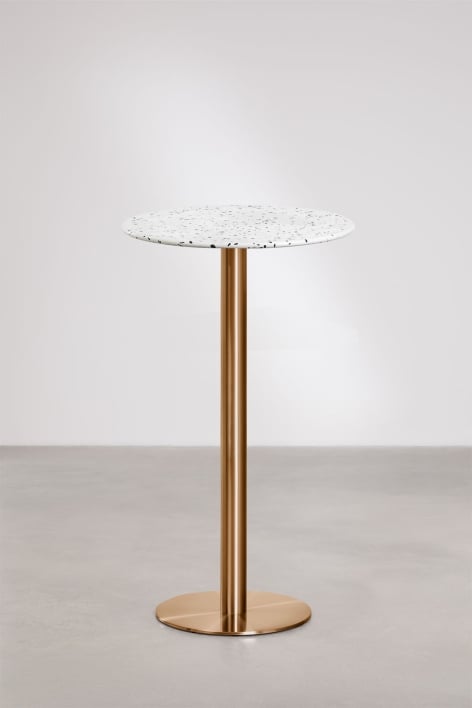 Xiren round high bar table Ø60 cm in terrazzo - Ivory And Black Terrazzo - Brushed Rose Gold