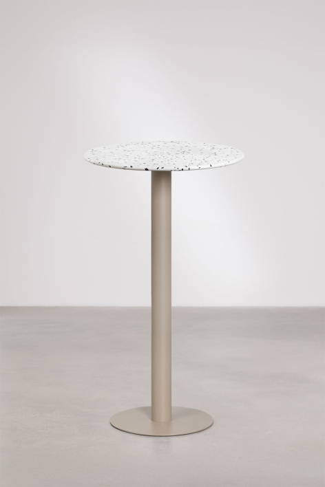 Xiren round high bar table Ø60 cm in terrazzo - Ivory And Black Terrazzo - Mocca Brown