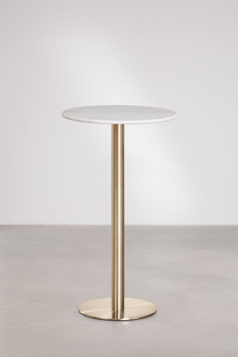 Round high bar table Ø60 cm in natural stone Xiren - Guangxi White Marble - Brushed Gold