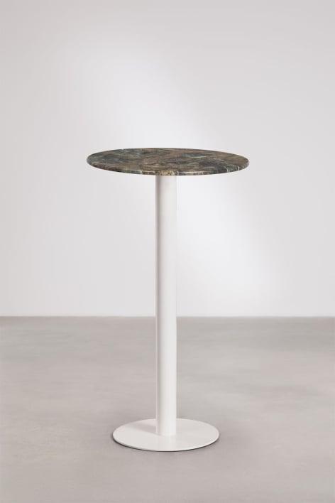Round high bar table Ø60 cm in natural stone Xiren - Forest Green Marble - Glacial White