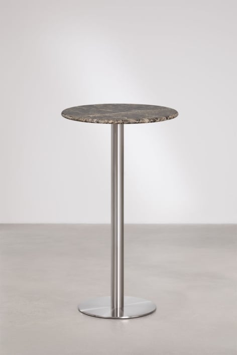 Round high bar table Ø60 cm in natural stone Xiren - Brown Marble Emperador