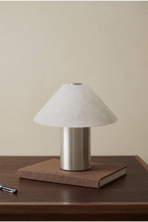 Wireless LED table lamp in alabaster and iron Barak