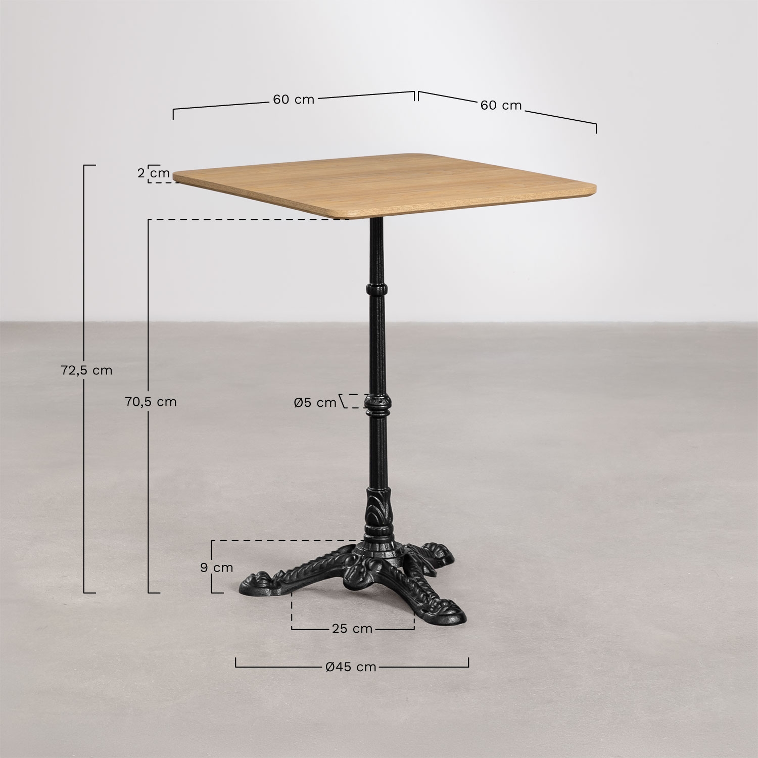 Square bar table in Aztec MDF, medidas