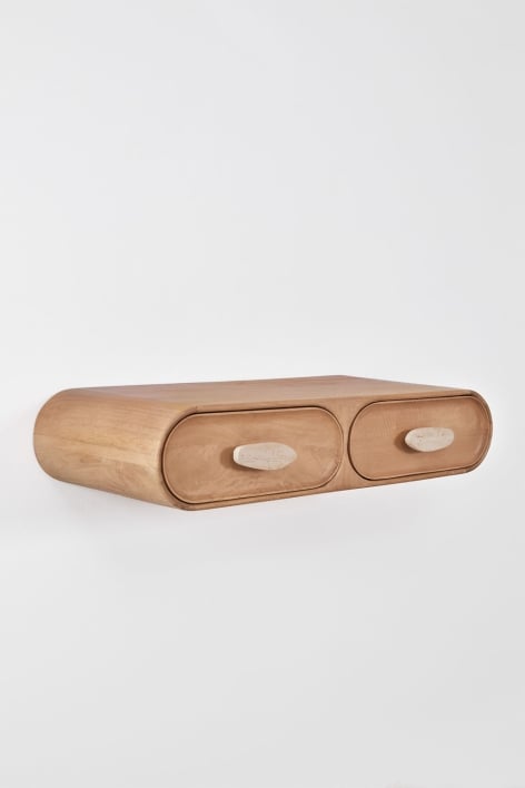 Wall-mounted entryway console 100x40 cm in mango wood and natural stone Kivalina