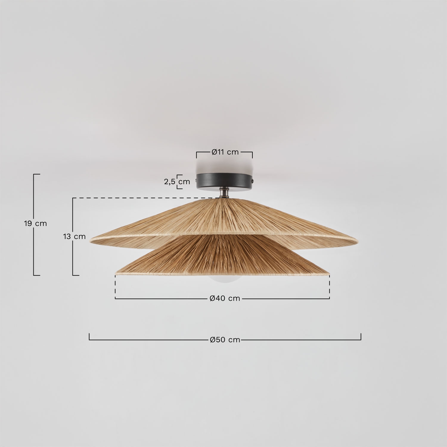 Aislin Ø50 cm raffia ceiling light fixture, medidas