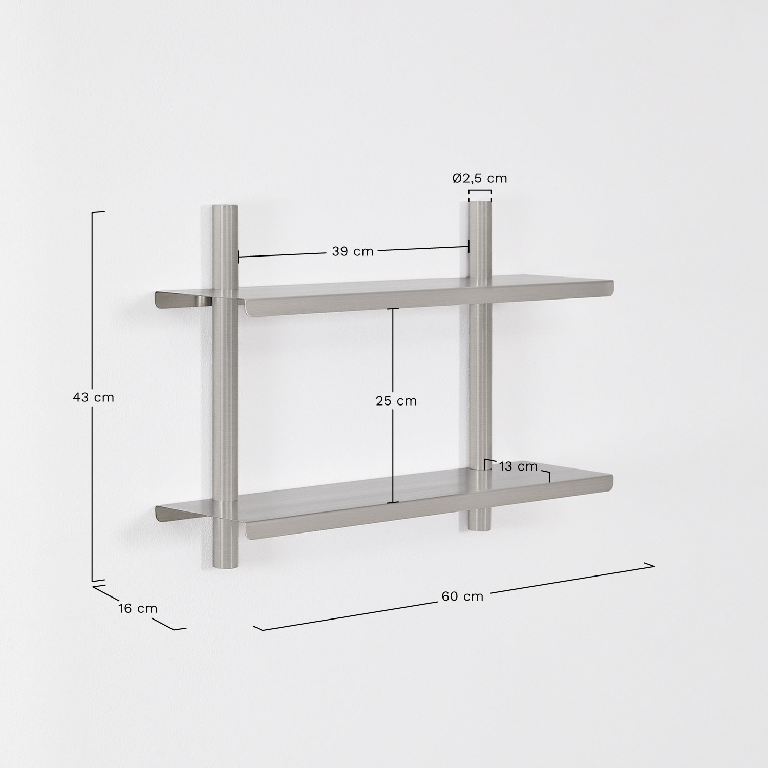 Eralia stainless steel wall shelf, medidas