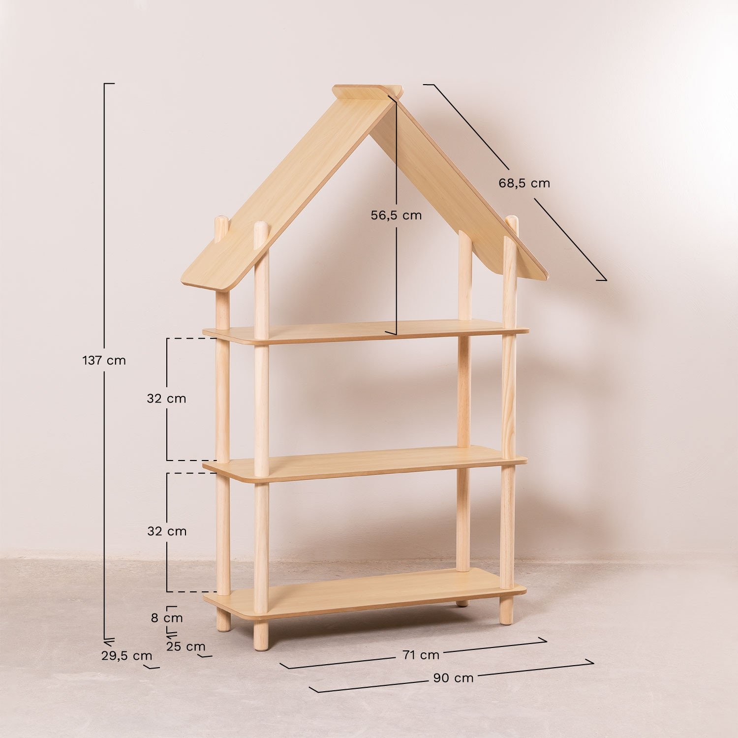 Zita Kids wooden shelf with 3 tiers, medidas