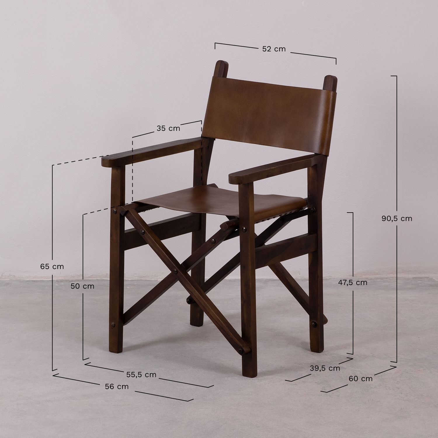 Leather Director's Chair Madeo , medidas