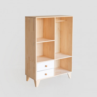 Kids Wooden Wardrobe Boxy Brown Natural Wood - Sklum