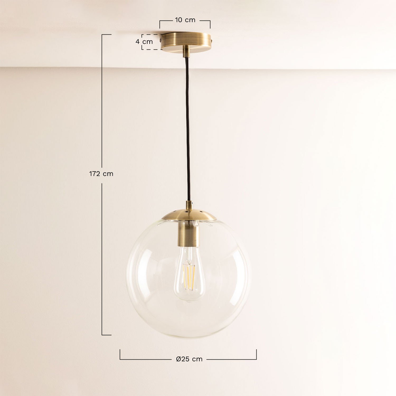 Boyi metal ceiling lamp with crystal ball, medidas